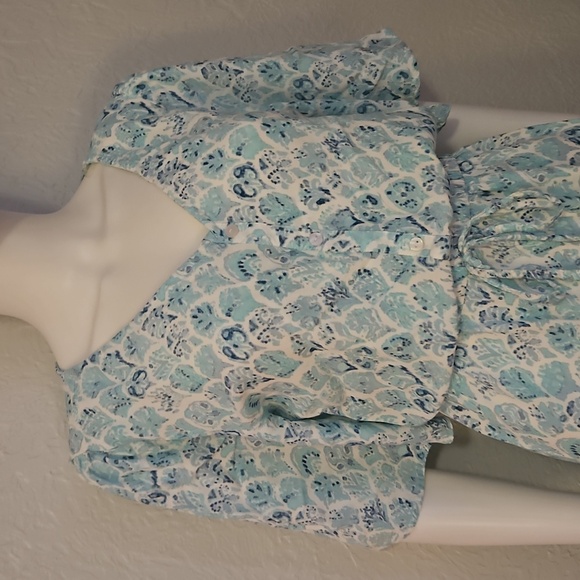 MARGAUX RIVIERA Aqua Patterned Short Sleeve V-Neck Blouson Shirt Dress - Picture 4 of 11